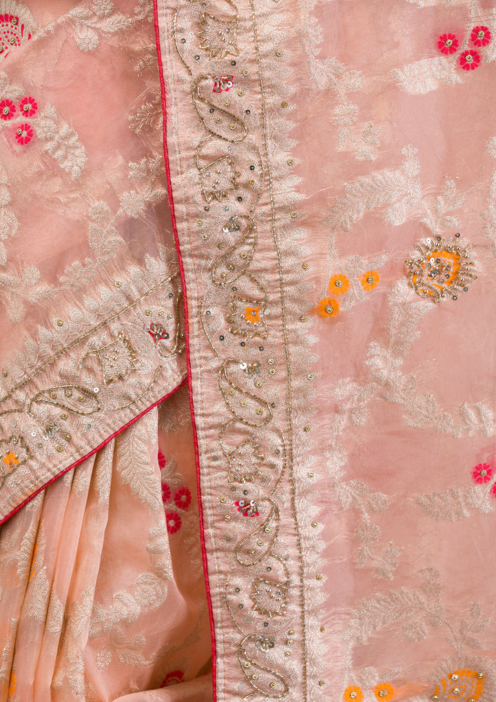 Peach Cutdana Tissue Saree