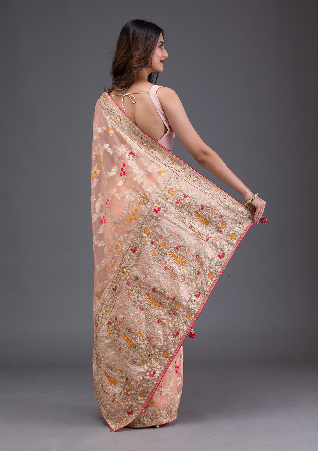 Peach Cutdana Tissue Saree