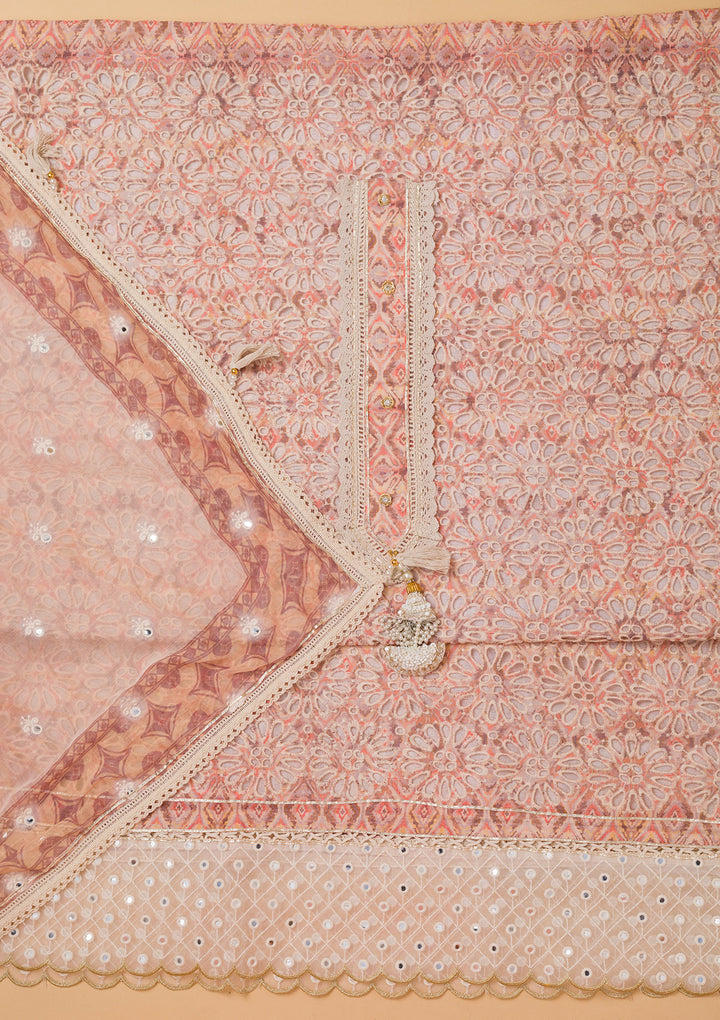 Peach Cutwork Cotton Unstitched Salwar Suit