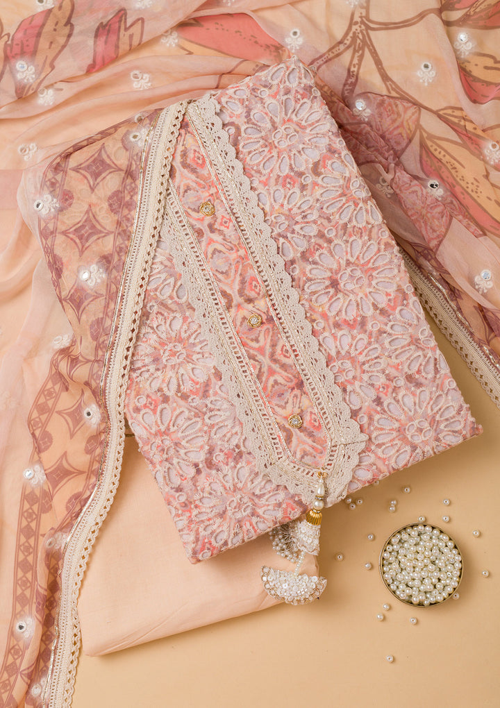 Peach Cutwork Cotton Unstitched Salwar Suit