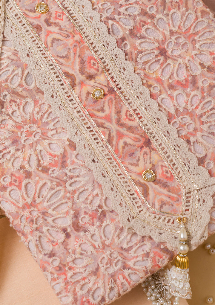 Peach Cutwork Cotton Unstitched Salwar Suit