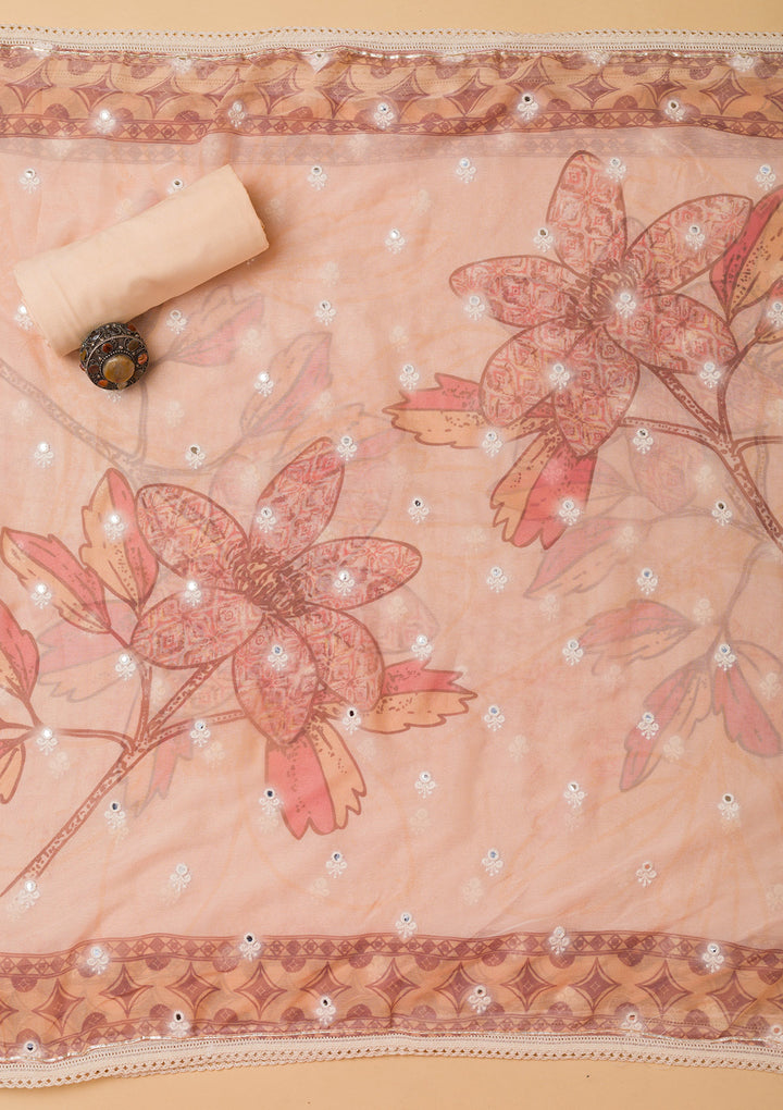 Peach Cutwork Cotton Unstitched Salwar Suit