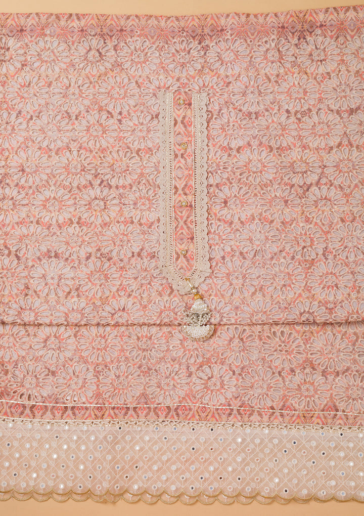 Peach Cutwork Cotton Unstitched Salwar Suit