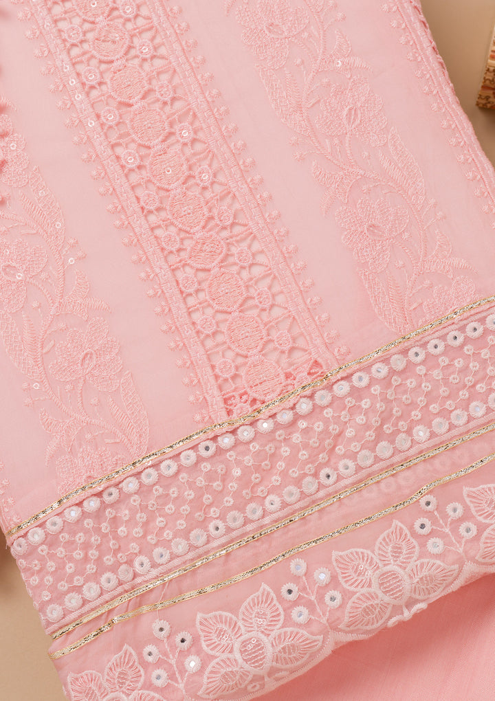 Peach Cutwork Georgette Unstitched Salwar Suit