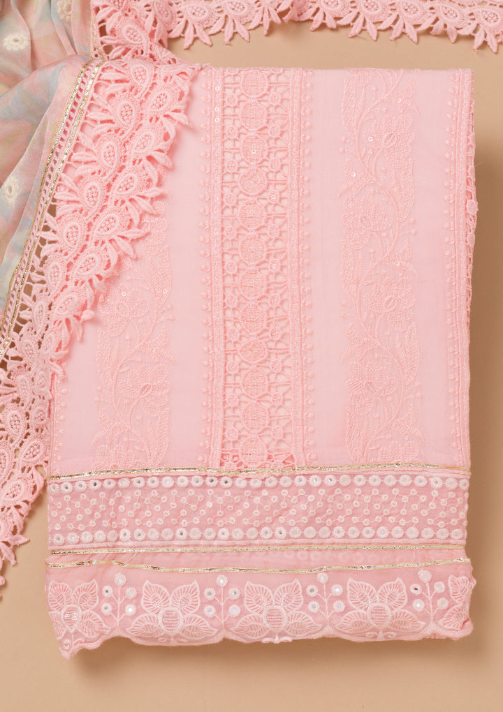 Peach Cutwork Georgette Unstitched Salwar Suit