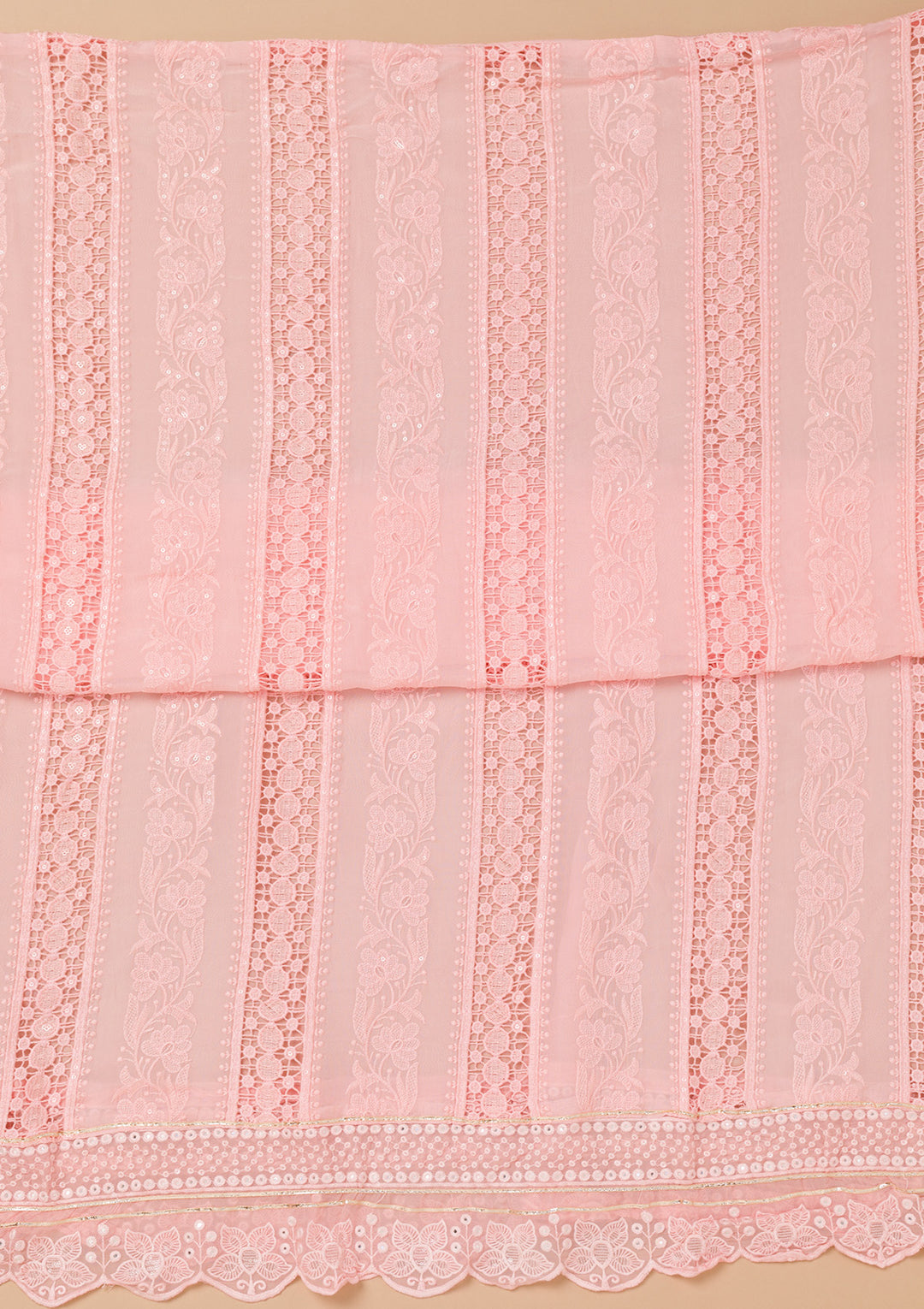 Peach Cutwork Georgette Unstitched Salwar Suit
