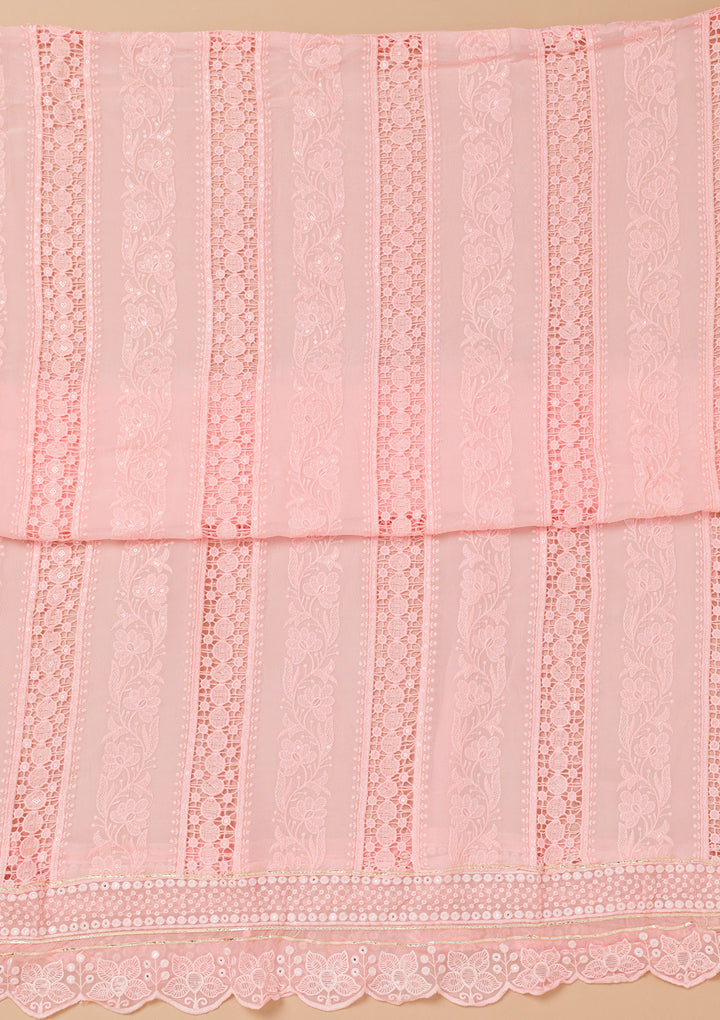 Peach Cutwork Georgette Unstitched Salwar Suit