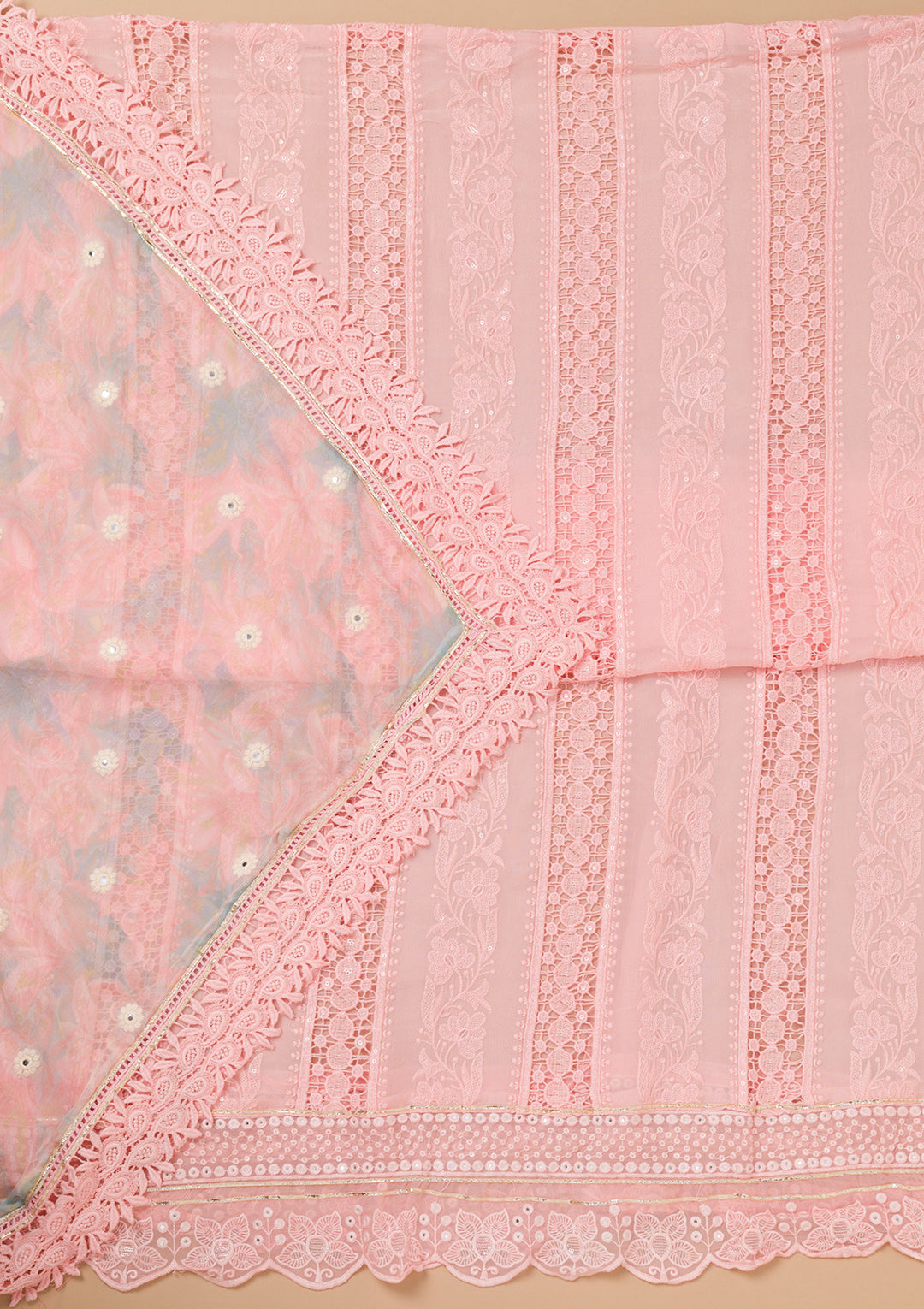 Peach Cutwork Georgette Unstitched Salwar Suit