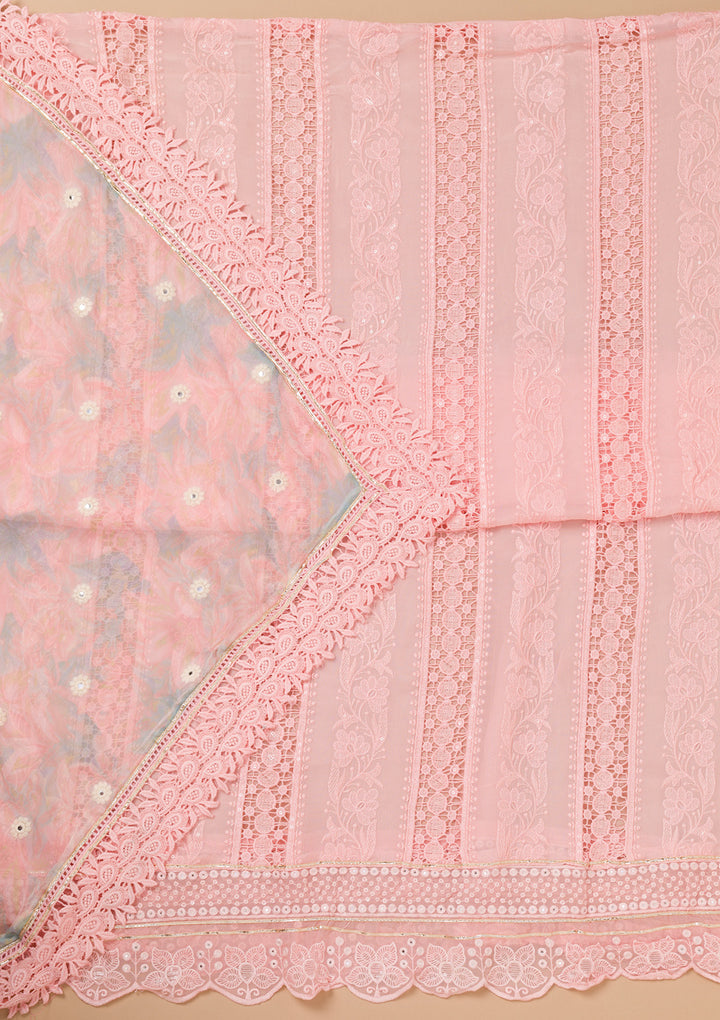 Peach Cutwork Georgette Unstitched Salwar Suit
