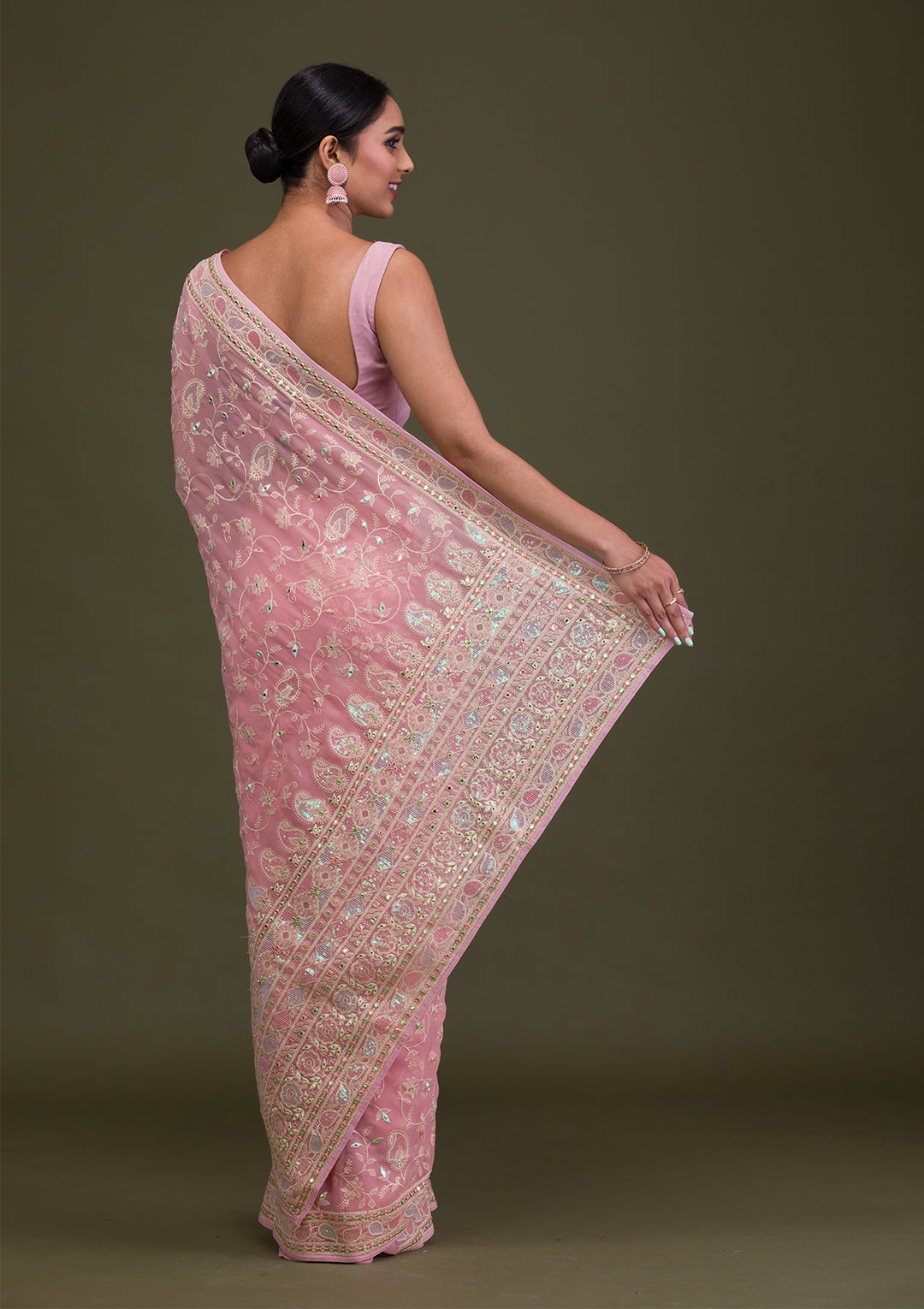 Peach Gotapatti Georgette Saree