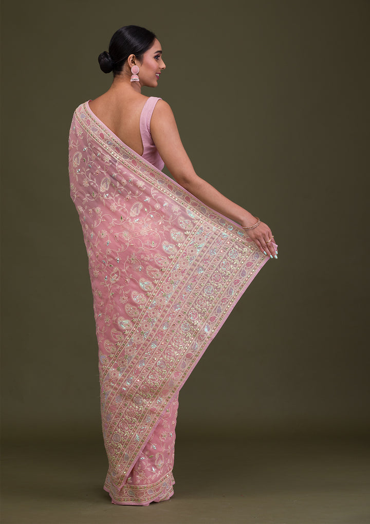 Peach Gotapatti Georgette Saree