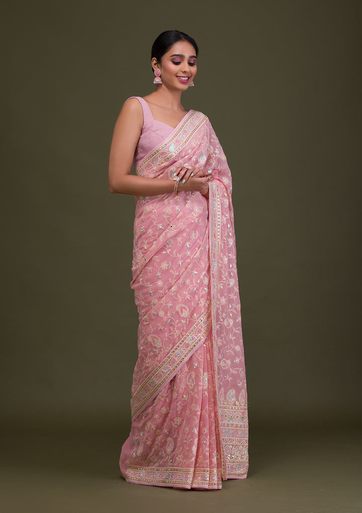 Peach Gotapatti Georgette Saree
