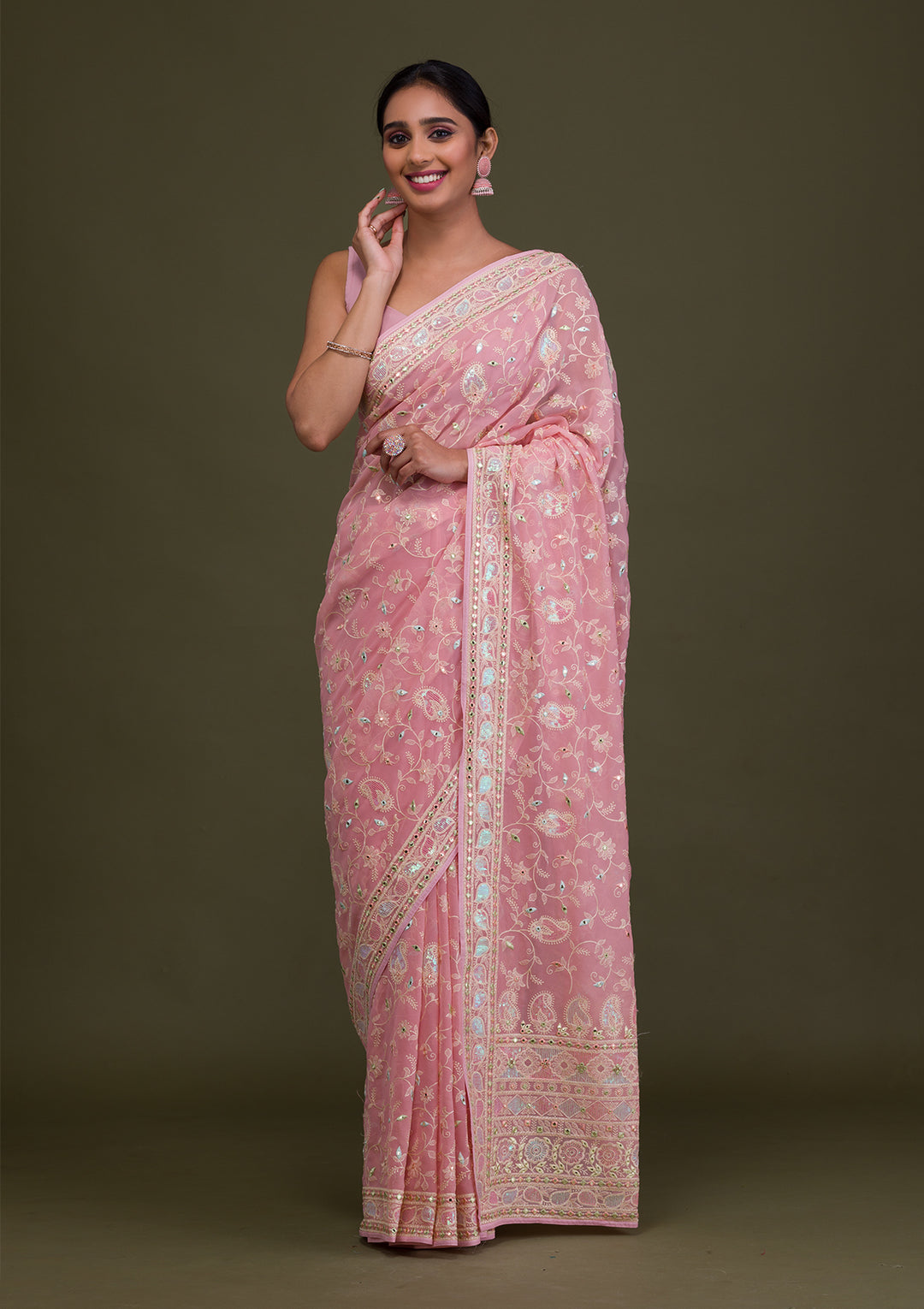 Peach Gotapatti Georgette Saree