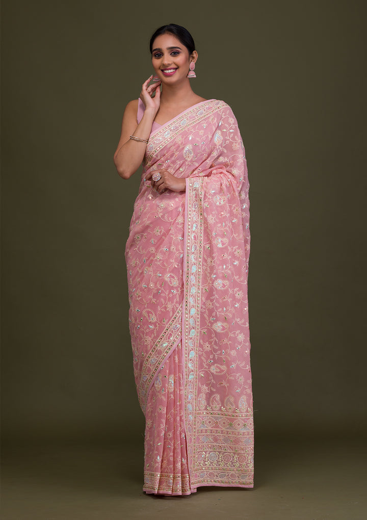 Peach Gotapatti Georgette Saree
