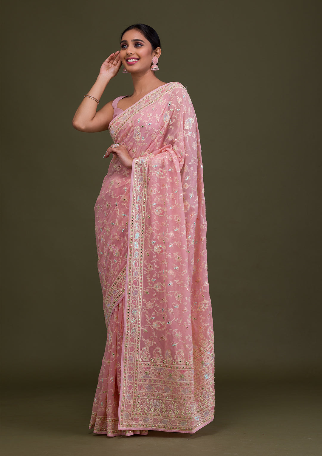Peach Gotapatti Georgette Saree