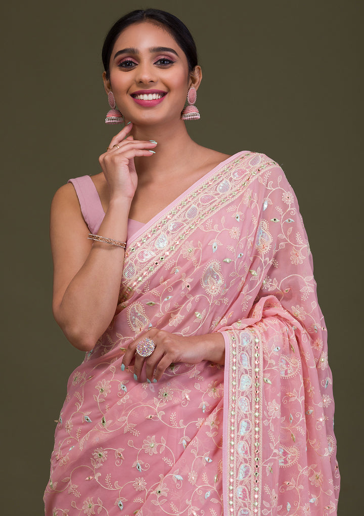 Peach Gotapatti Georgette Saree