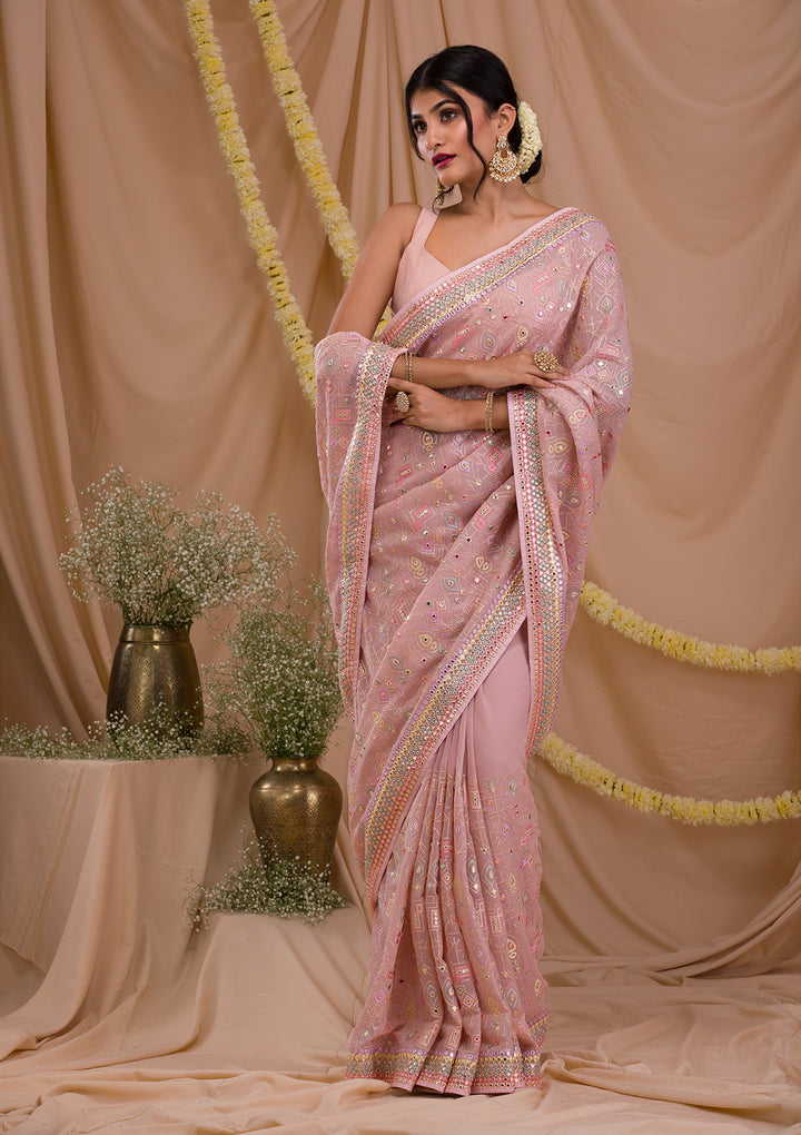 Peach Gotapatti Geogette Saree-Koskii