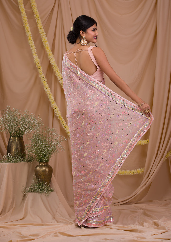 Peach Gotapatti Geogette Saree