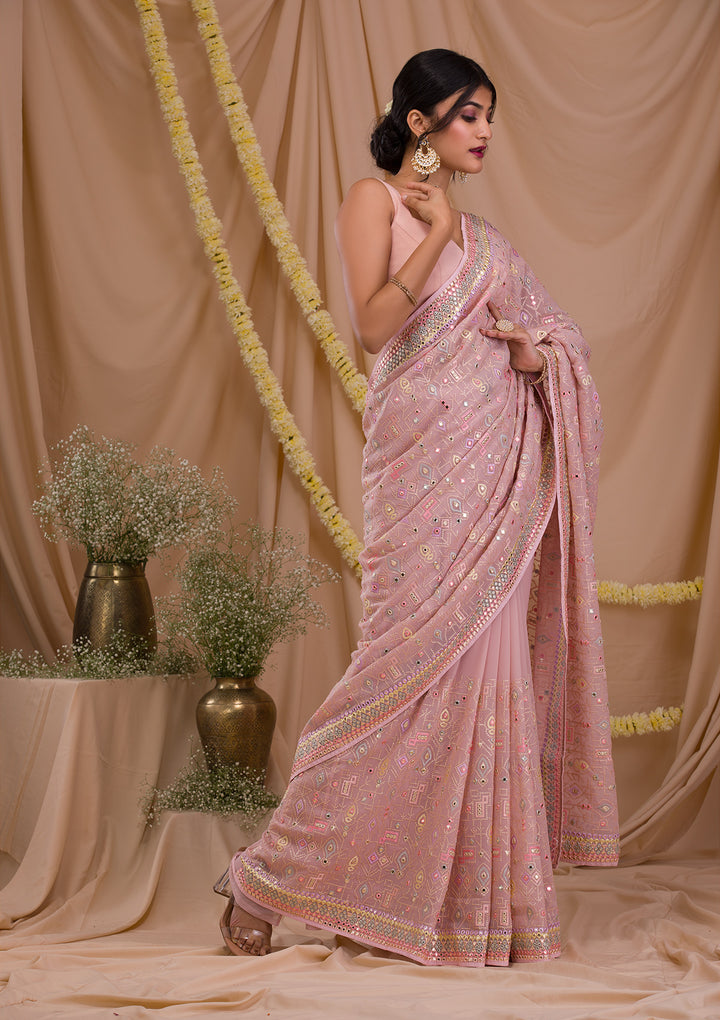 Peach Gotapatti Geogette Saree