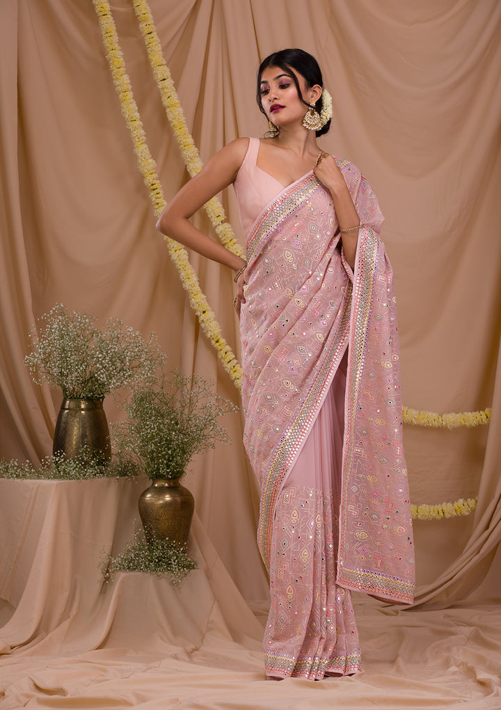 Peach Gotapatti Geogette Saree