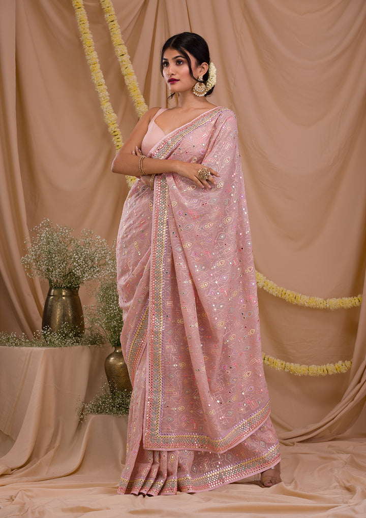 Peach Gotapatti Geogette Saree