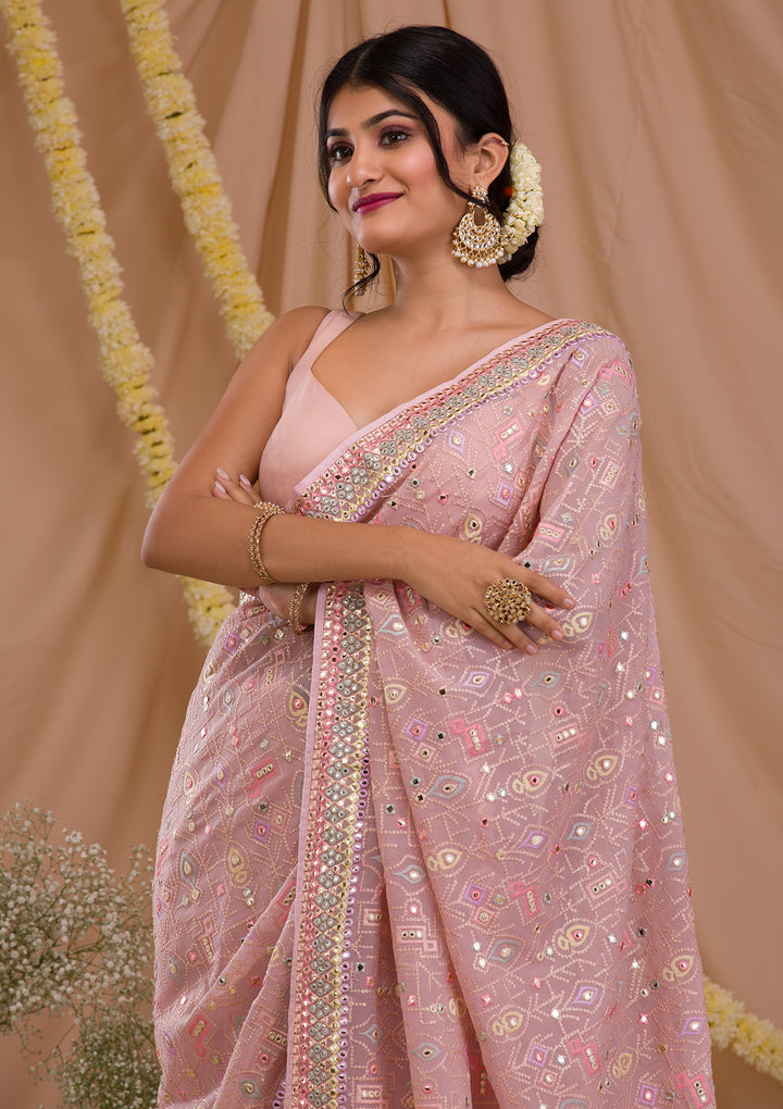 Peach Gotapatti Geogette Saree