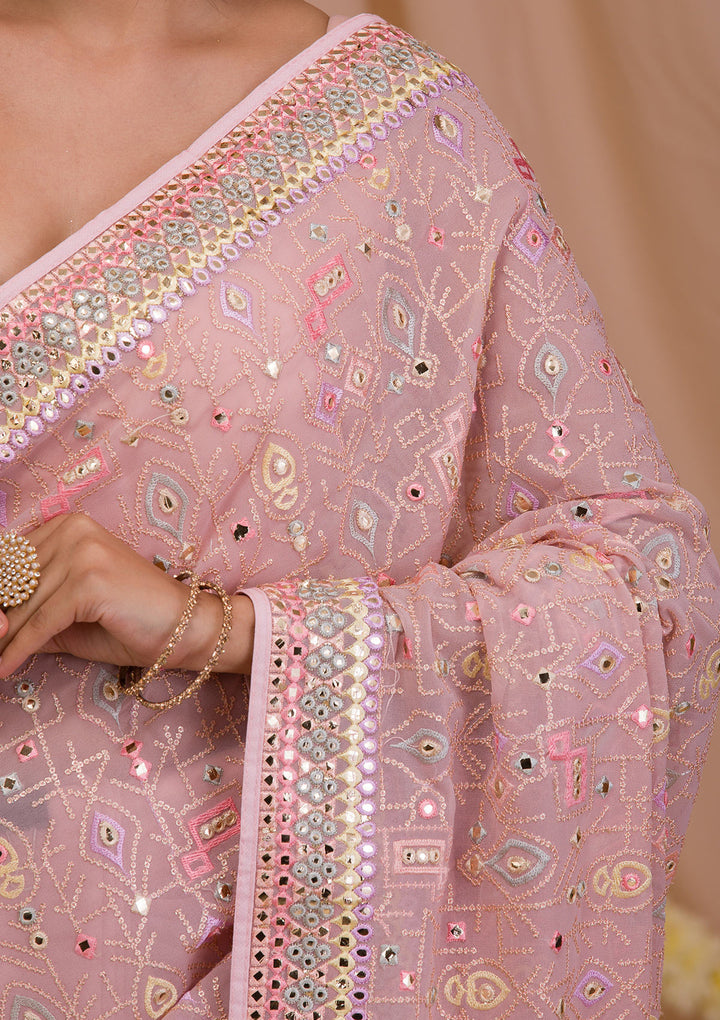 Peach Gotapatti Geogette Saree