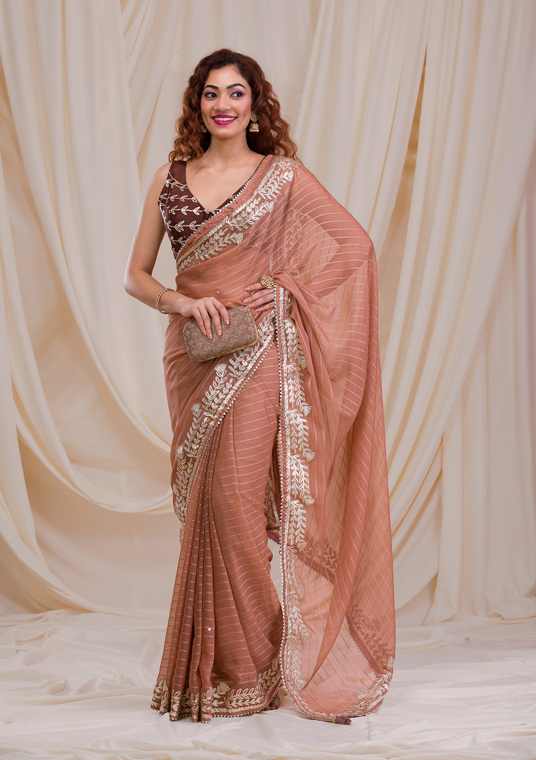 Peach Gotapatti Georgette Saree-Koskii