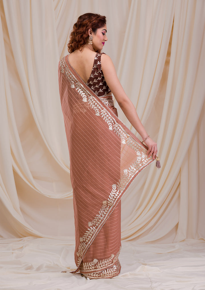 Peach Gotapatti Georgette Saree