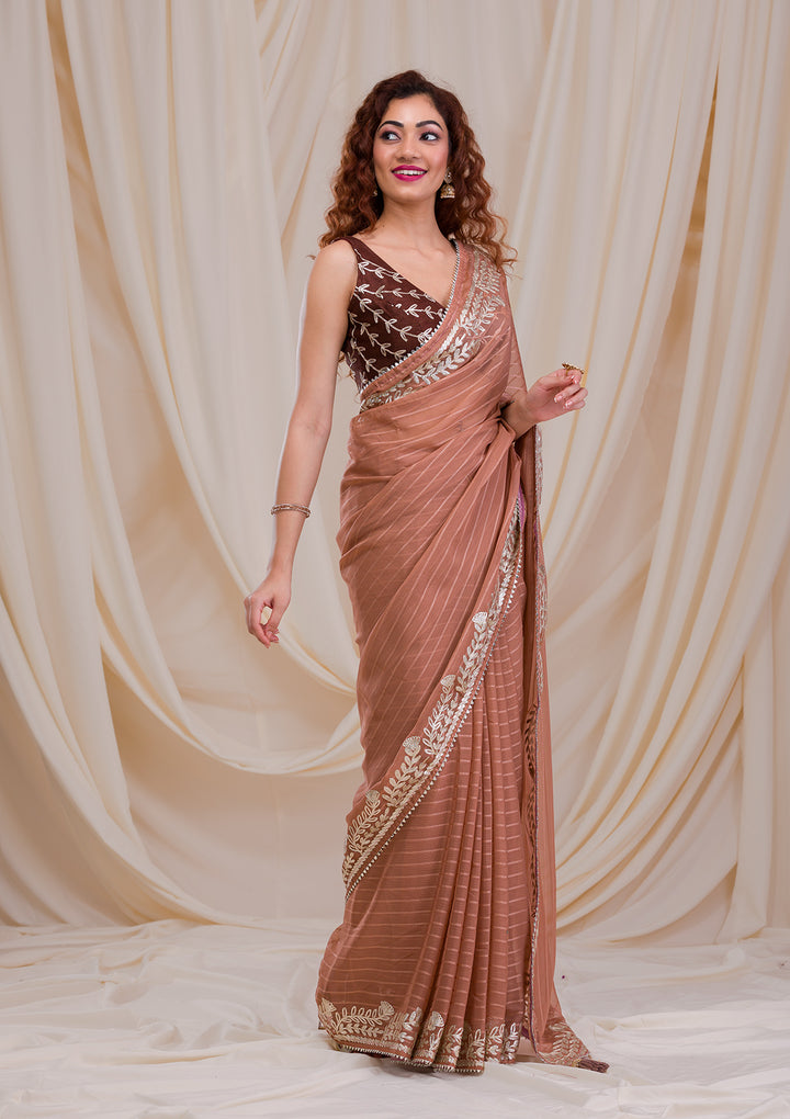 Peach Gotapatti Georgette Saree