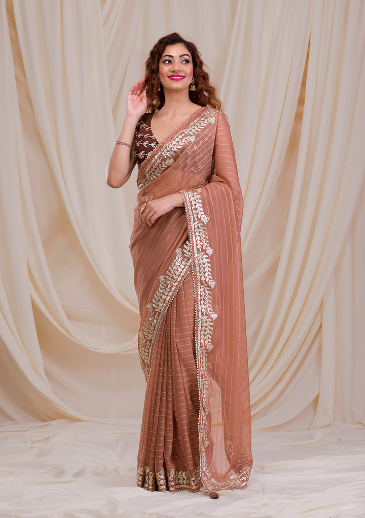 Peach Gotapatti Georgette Saree