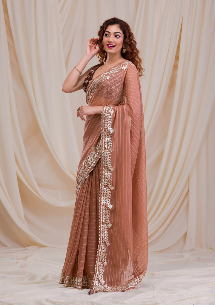 Peach Gotapatti Georgette Saree