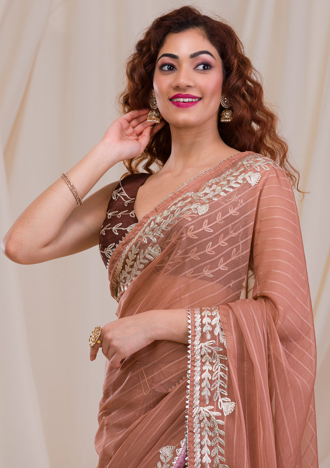 Peach Gotapatti Georgette Saree