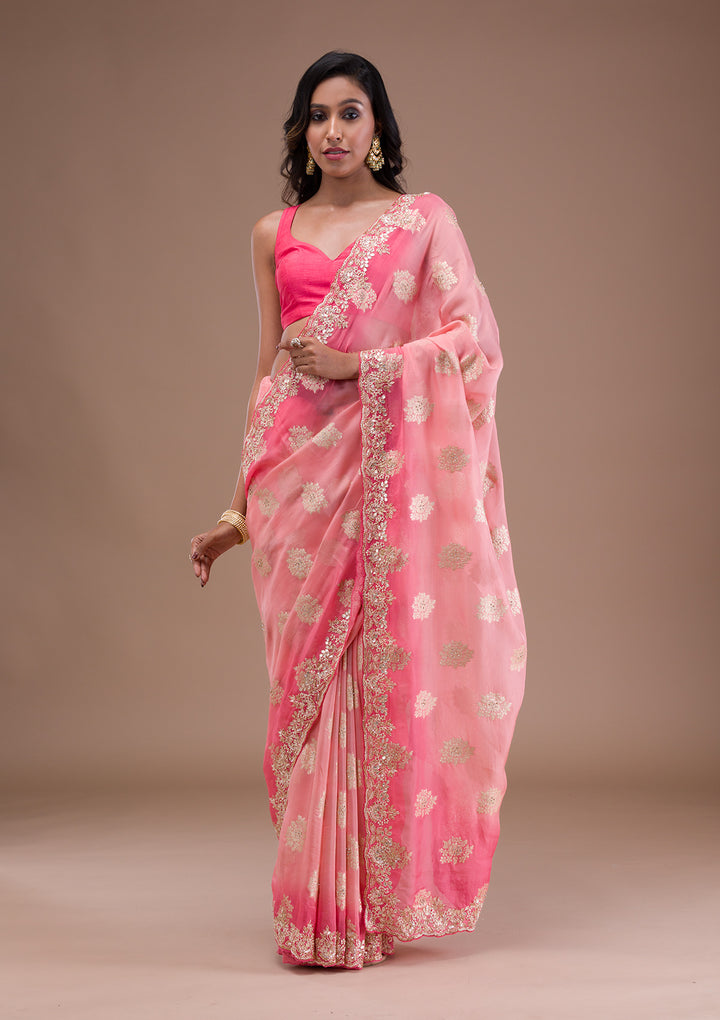 Peach Ombre Organza Saree