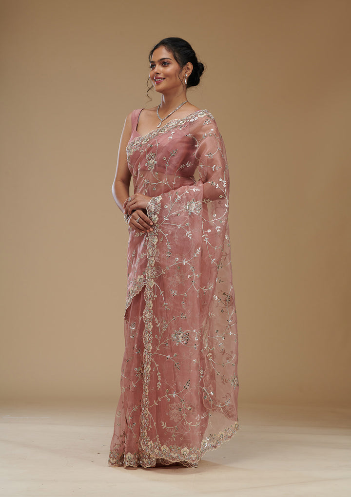 Peach Gotapatti Tissue Saree
