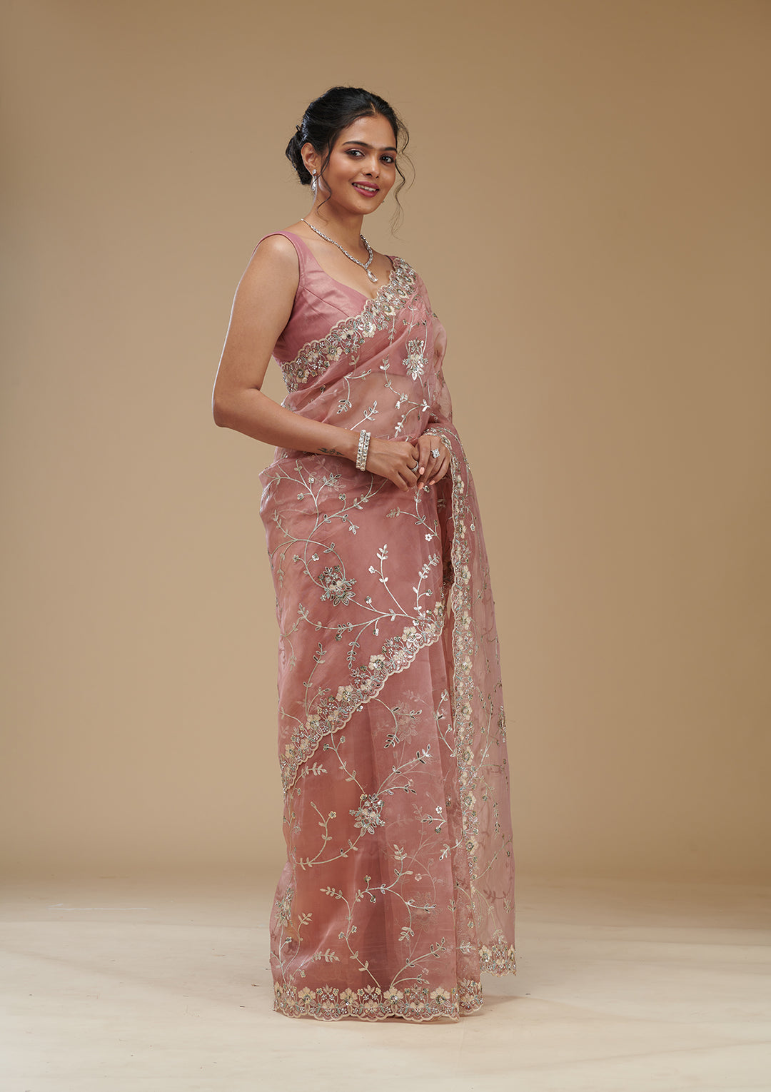 Peach Gotapatti Tissue Saree
