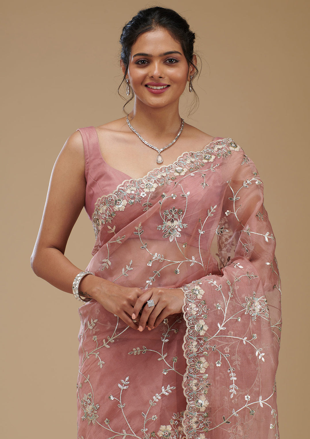 Peach Gotapatti Tissue Saree
