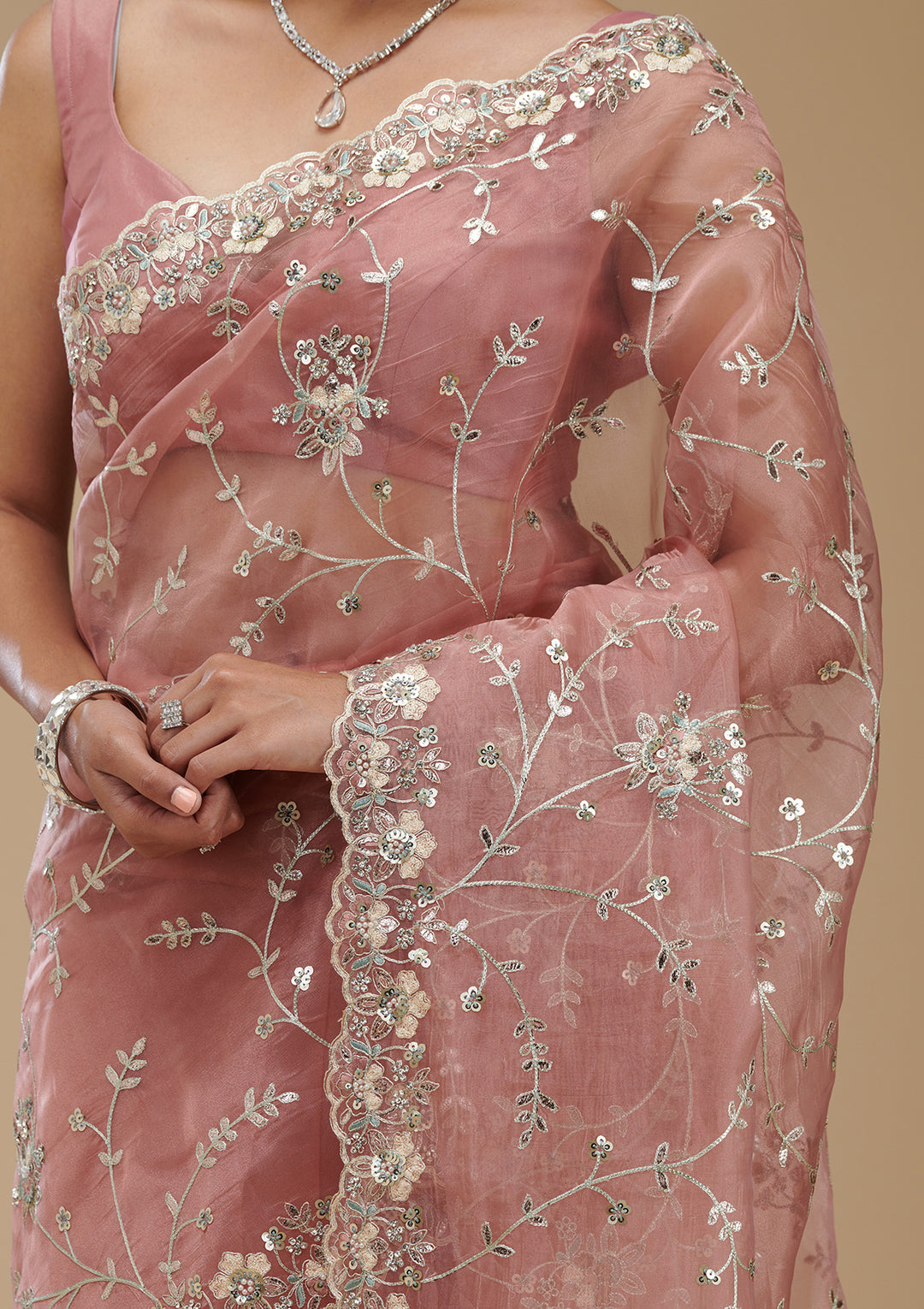 Peach Gotapatti Tissue Saree