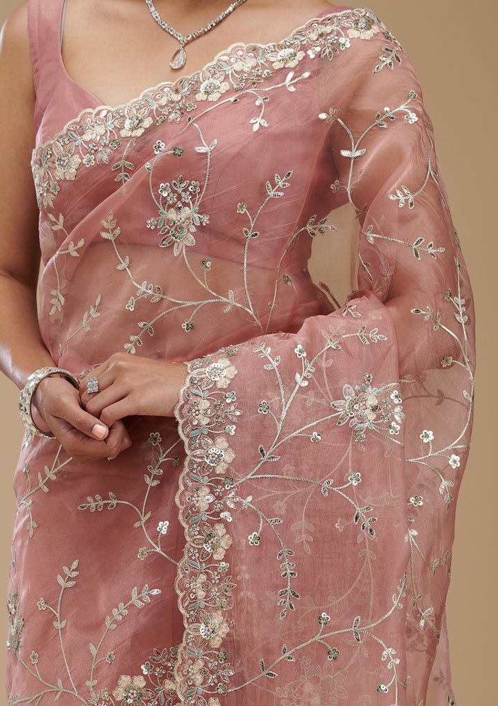 Peach Gotapatti Tissue Saree