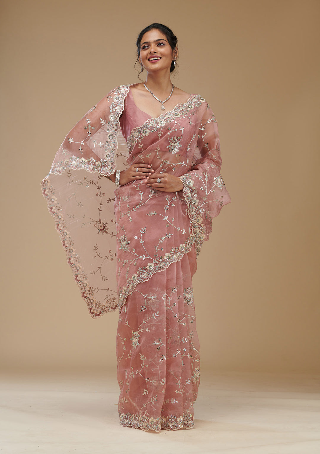 Peach Gotapatti Tissue Saree