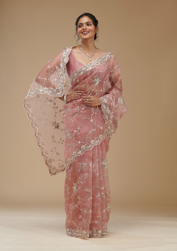 Peach Gotapatti Tissue Saree