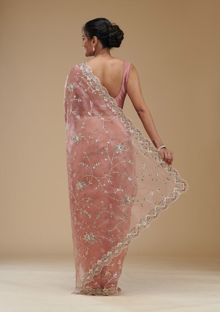 Peach Gotapatti Tissue Saree