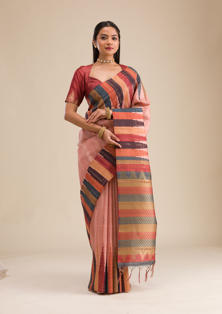Peach Printed Art Silk Saree