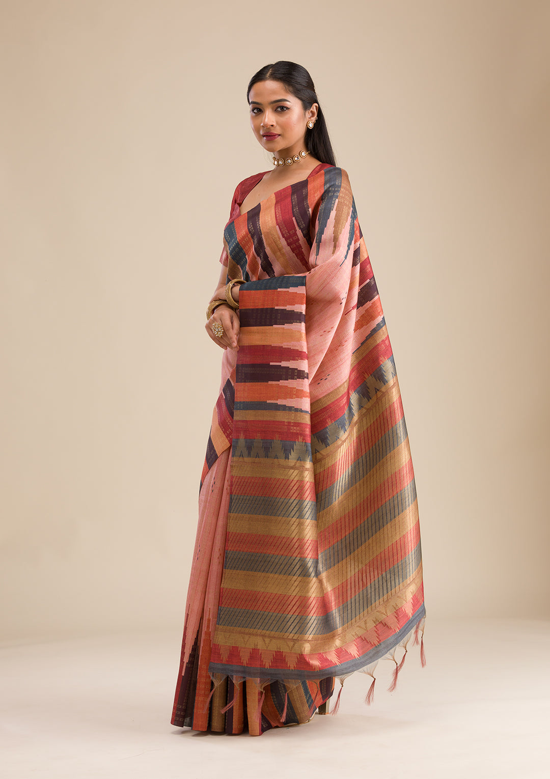 Peach Printed Art Silk Saree