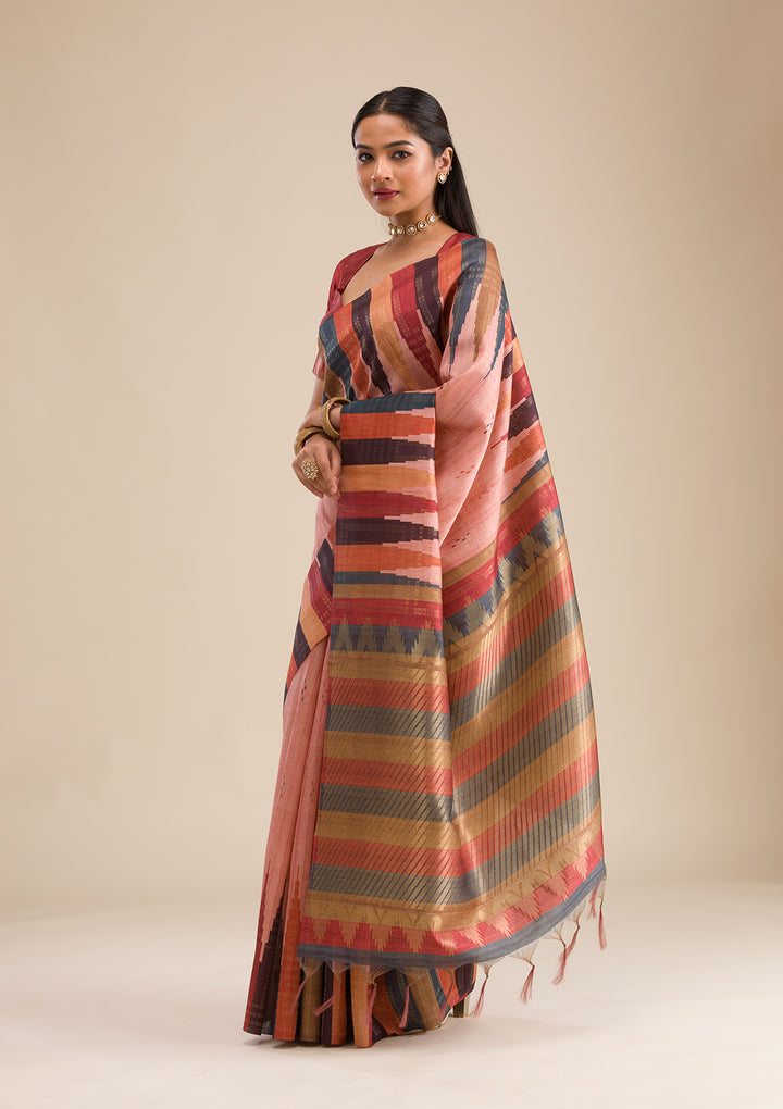 Peach Printed Art Silk Saree