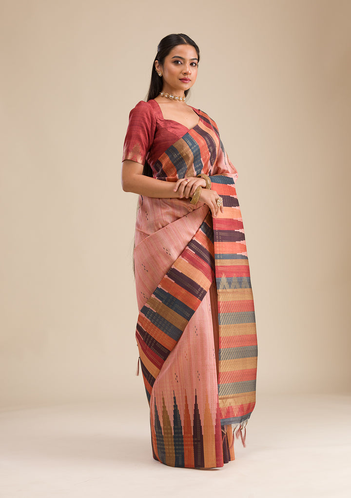 Peach Printed Art Silk Saree