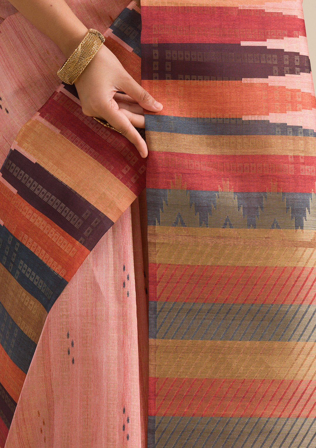 Peach Printed Art Silk Saree