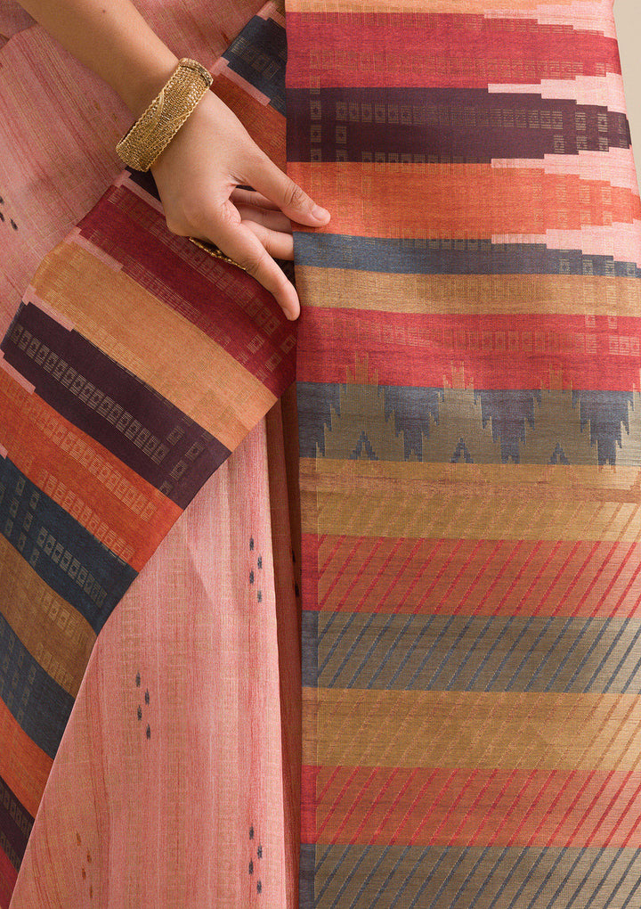 Peach Printed Art Silk Saree