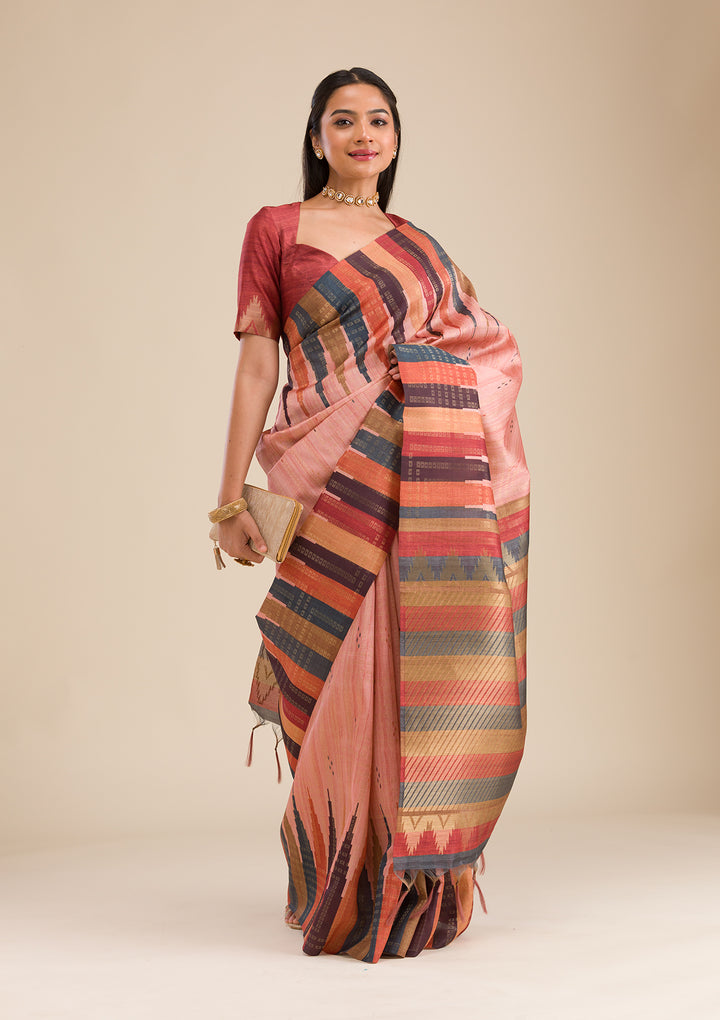Peach Printed Art Silk Saree