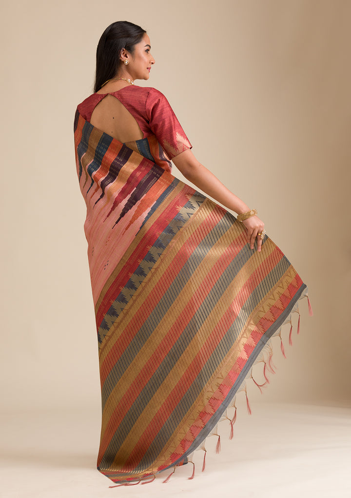Peach Printed Art Silk Saree